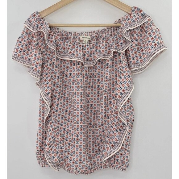 Max Studio Chiffon Ruffle Flutter Slv Blouse Sz‎ Sm Boho, Preppy, Elastic Waist - Picture 1 of 7